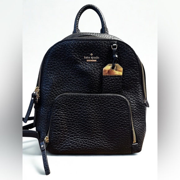 kate spade Handbags - Kate Spade Textured Black Backpack with Gold Accents